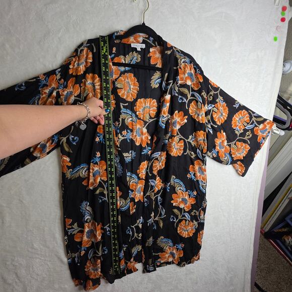 Patrons of Peace SzM Fall color Florals Open Front Kimono. Crinkled  fabric Boho - Picture 4 of 14